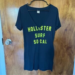Hollister Black Tee with Bright Green Text